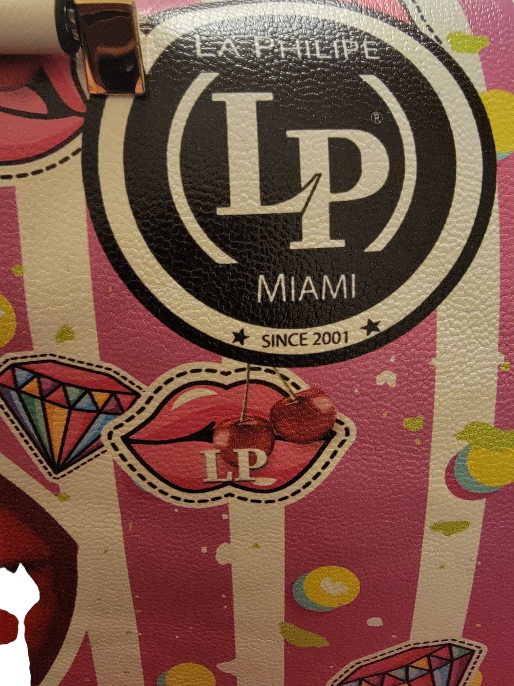 LA Philipe Pink Lip-Print Barrel Bag - Picture 4 of 7